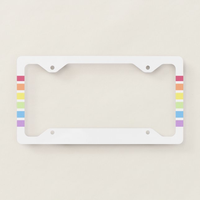 White Pastel Rainbow Stripe License Plate Frame (Front)