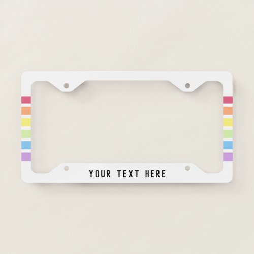White Pastel Rainbow Stripe  Personalize License Plate Frame