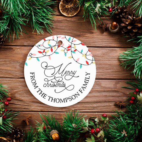 White Pastel String Lights Merry Christmas Favor Tags