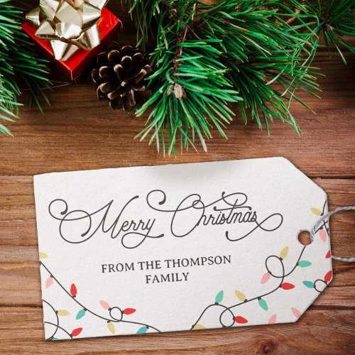 White Pastel String Lights Merry Christmas Gift Tags