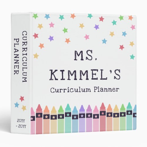 White Pastels Crayons Curriculum Teacher Planner 3 Ring Binder