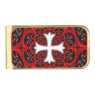 White patonce cross gold finish money clip