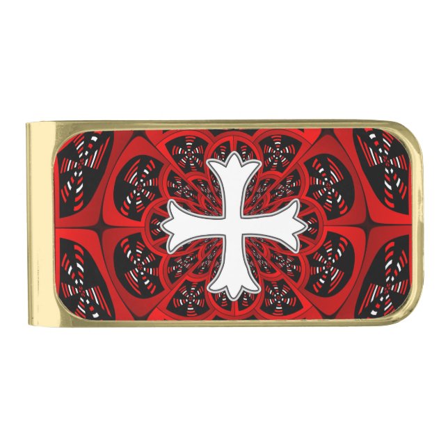 White patonce cross gold finish money clip (Front)