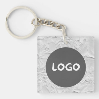 White Pattern Business Logo & QR Code Double-Sided Keychain