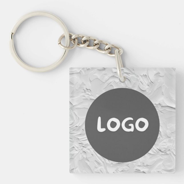 White Pattern Business Logo & QR Code Double-Sided Keychain (Front)