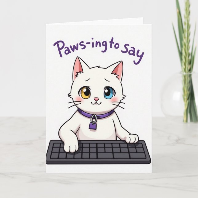 White Pattern Feline Friend Card (Front)