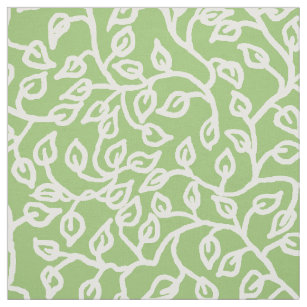 White Pattern of Leaves on Pale Apple Green Fabric