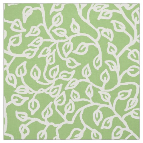 White Pattern of Leaves on Pale Apple Green Fabric