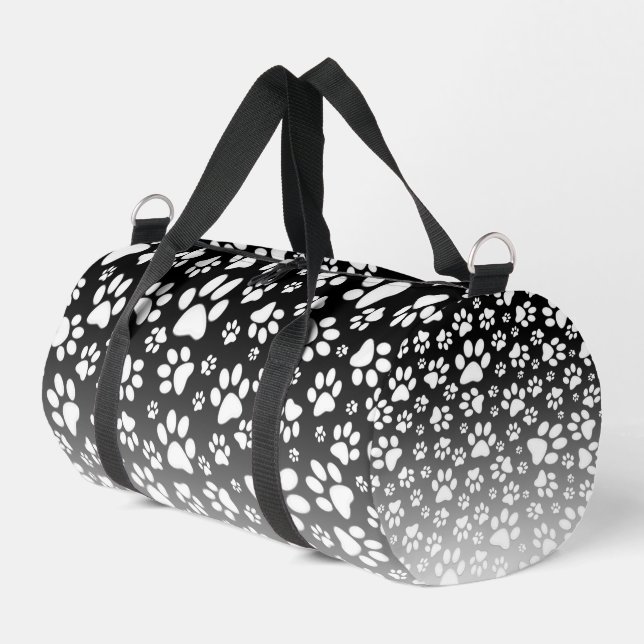 White pattern paws on gradient background duffle bag (Left Corner)