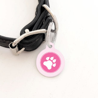 White Paw On Pink Color With Custom Pet Info Pet Name Tag