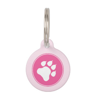 White Paw On Pink Color With Custom Pet Info Pet Name Tag