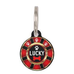 White Paw on Red Poker Chip Personalize Pet ID Tag