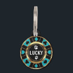 White Paw on Teal Poker Chip | Personalize   Pet ID Tag<br><div class="desc">Animal Pet ID Tag ready for you to personalize. ✔NOTE: ONLY CHANGE THE TEMPLATE AREAS NEEDED! 😀 If needed, you can remove the text and start fresh adding whatever text and font you like. 📌If you need further customization, please click the "Click to Customize further" or "Customize or Edit Design"...</div>