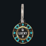 White Paw on Teal Poker Chip | Personalize   Pet ID Tag<br><div class="desc">Animal Pet ID Tag ready for you to personalize. ✔NOTE: ONLY CHANGE THE TEMPLATE AREAS NEEDED! 😀 If needed, you can remove the text and start fresh adding whatever text and font you like. 📌If you need further customization, please click the "Click to Customize further" or "Customize or Edit Design"...</div>