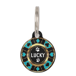 White Paw on Teal Poker Chip | Personalize   Pet ID Tag