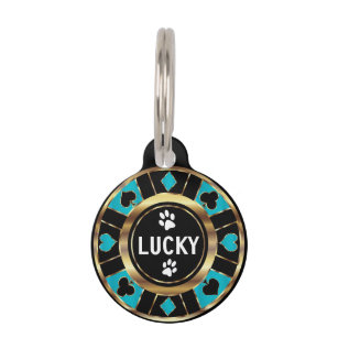 White Paw on Teal Poker Chip   Personalize   Pet ID Tag