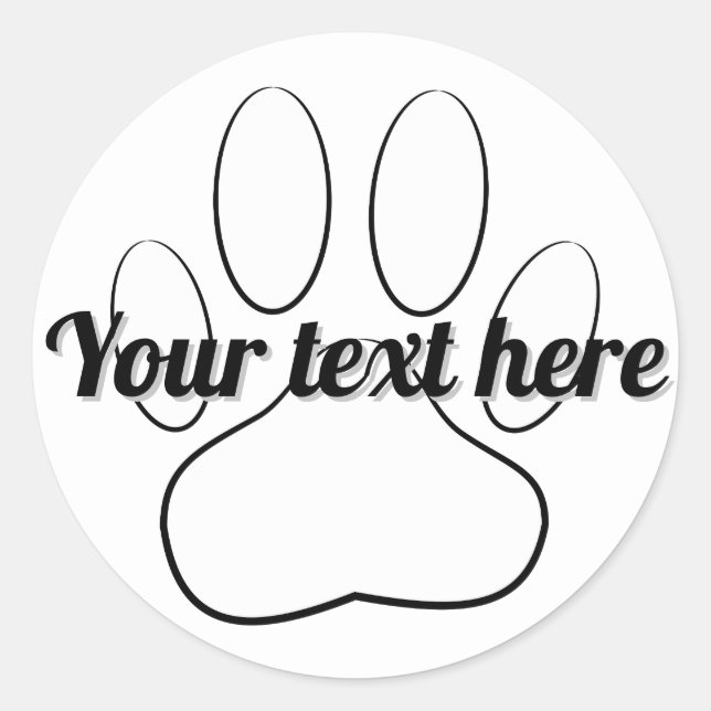 White Paw Print Add Custom Text Classic Round Sticker (Front)