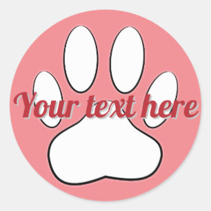 White Paw Print Add Custom Text Classic Round Sticker