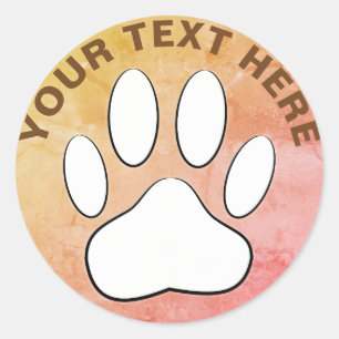 White Paw Print Aged Paper Custom Text Classic Round Sticker