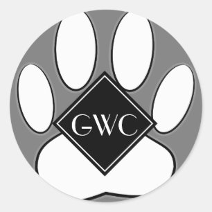White Paw Print Custom Monogram Classic Round Sticker