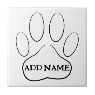 White Paw Print Custom Name Ceramic Tile