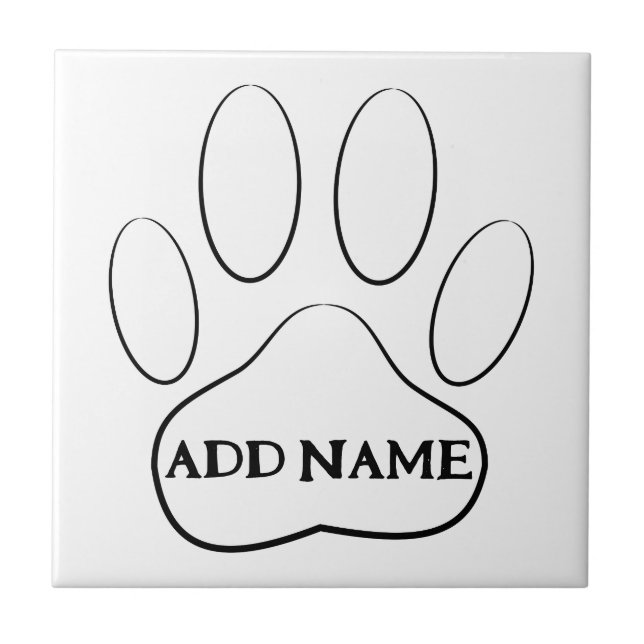 White Paw Print Custom Name Ceramic Tile (Front)