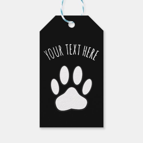 White Paw Print Custom Text Black Gift Tags