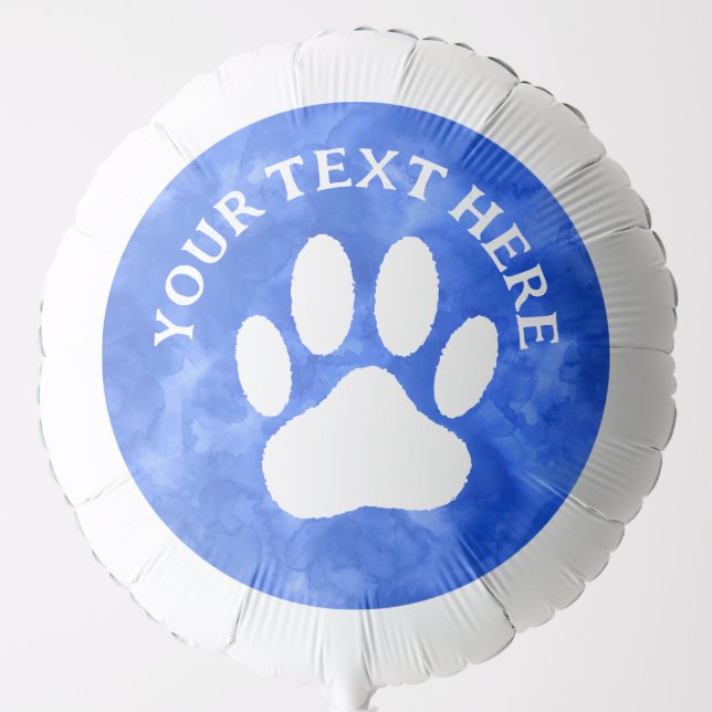 White Paw Print Custom Text Blue Watercolor Balloon (Front)