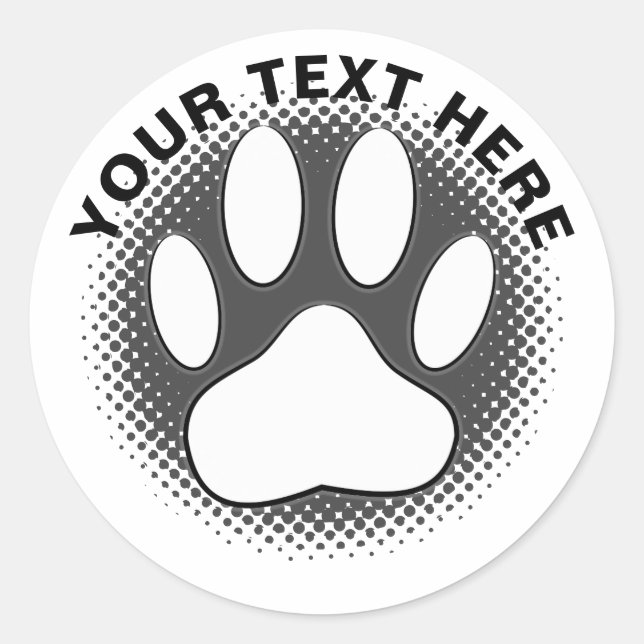 White Paw Print Custom Text Classic Round Sticker (Front)