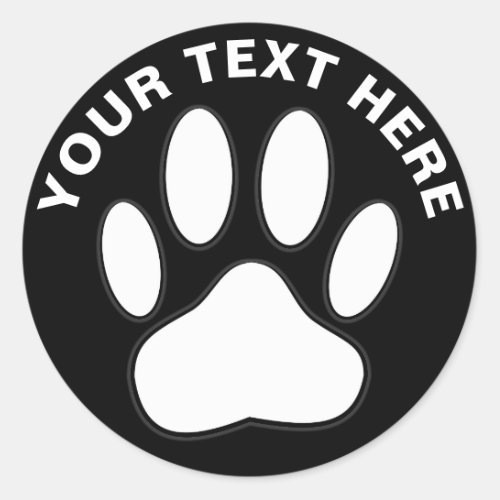 White Paw Print Custom Text Classic Round Sticker