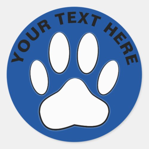 White Paw Print Custom Text Classic Round Sticker