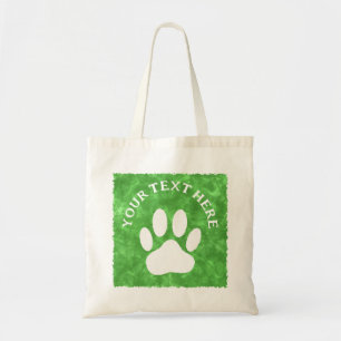 White Paw Print Custom Text Green Watercolor Tote Bag