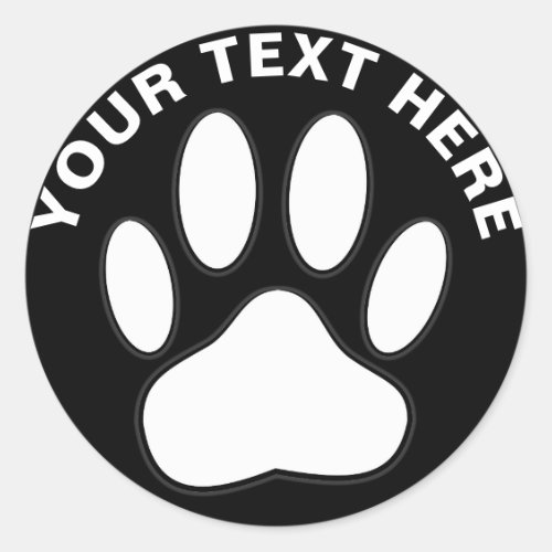 White Paw Print Custom Text Pet Classic Round Sticker
