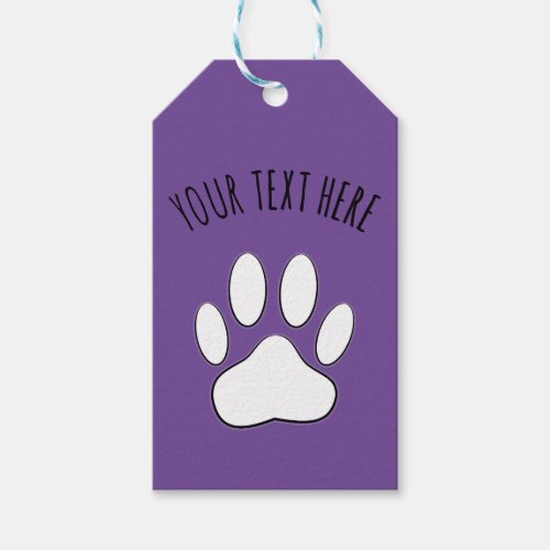 White Paw Print Custom Text Purple Gift Tags