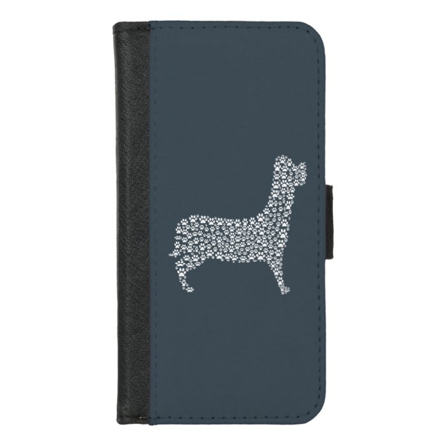 White Paw Print Dog Silhouette iPhone Wallet Case (Front)