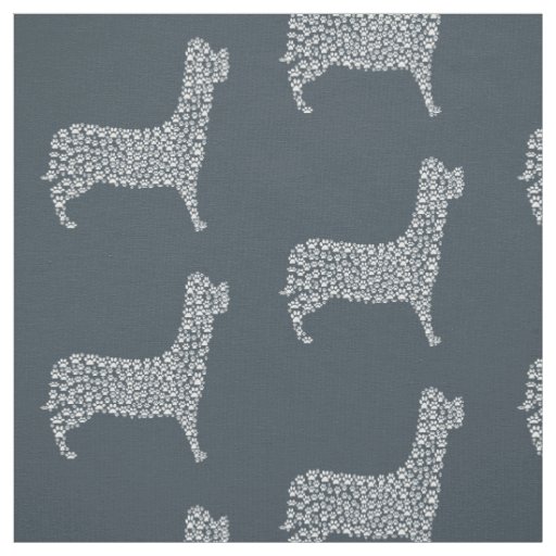 White Paw Print Dog Silhouette Pattern Fabric