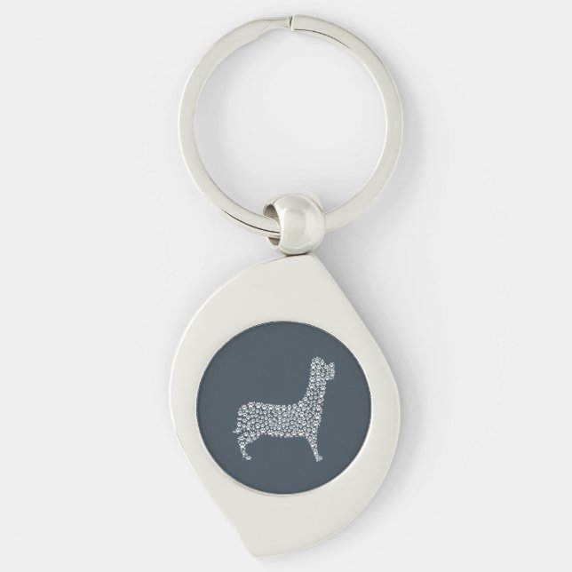 White Paw Print Dog Silhouette Pattern Fabric Keychain (Front)