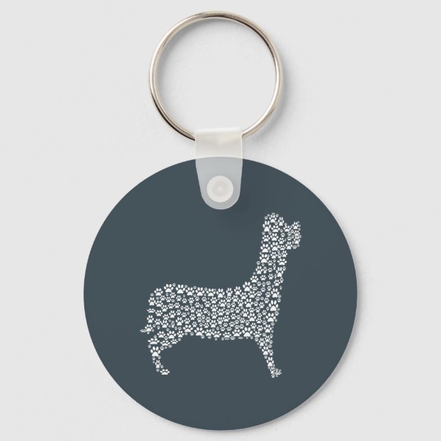 White Paw Print Dog Silhouette Pattern Fabric Keychain (Front)