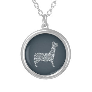 White Paw Print Dog Silhouette Pattern Fabric Silver Plated Necklace