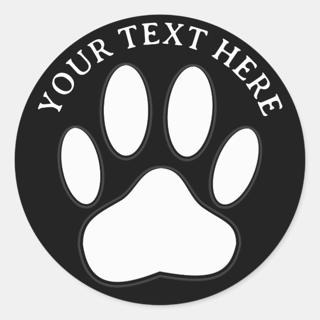 White Paw Print Editable Text Classic Round Sticker (Front)