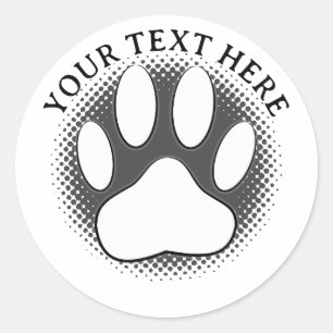 White Paw Print Editable Text Classic Round Sticker