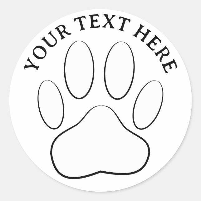 White Paw Print Editable Text Classic Round Sticker (Front)