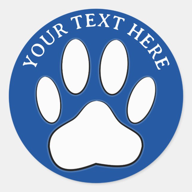 White Paw Print Editable Text Classic Round Sticker (Front)