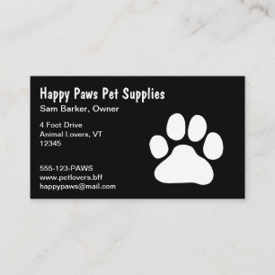 White Paw Print on Black - (Custom Text & Colors) Business Card
