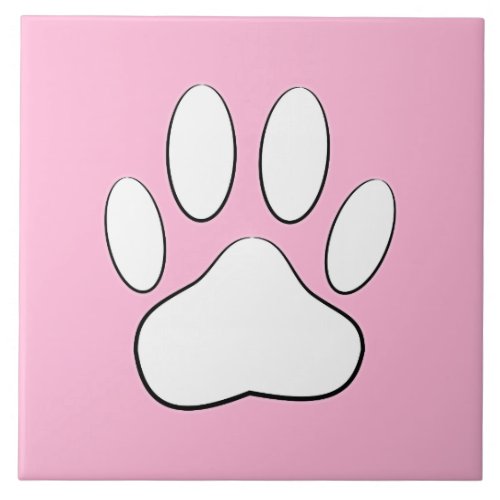 White Paw Print On Pink Tile
