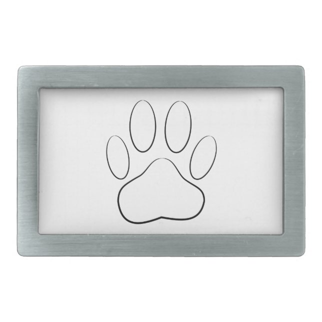 White Paw Print Rectangular Belt Buckle (Front)