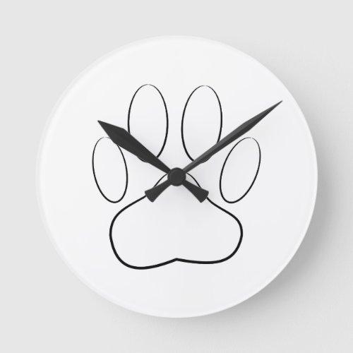 White Paw Print Round Clock