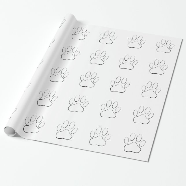 White Paw Print Wrapping Paper (Unrolled)