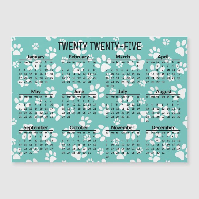 White Paw Prints 2025 Calendar Magnetic Card