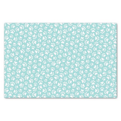 White paw prints aqua blue or any color background tissue paper